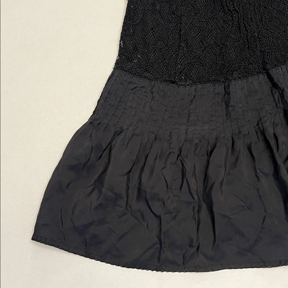 Y2K FREE PEOPLE VINTAGE LACE SILK WHIMSYGOTH BOHO FLOWY MINI DRESS BLACK SIZE 2